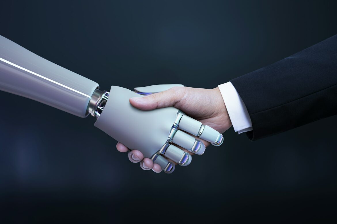 Business hand robot handshake, artificial intelligence digital transformation Business hand robot handshake, artificial intelligence digital transformation