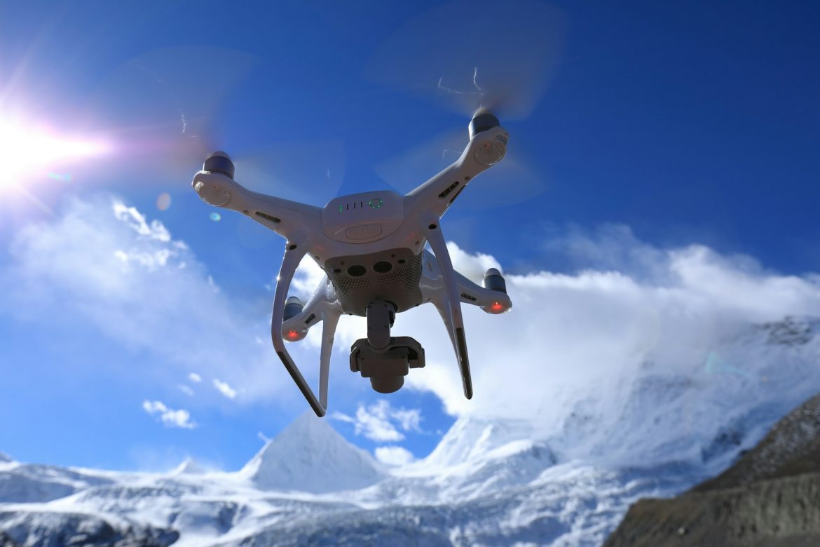 Flying drone taking picture of glacier in Tibet,China