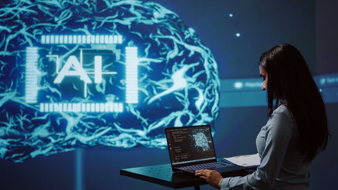 AI specialist reviews data charts, working in tech industry AI specialist reviews data charts, working in tech industry