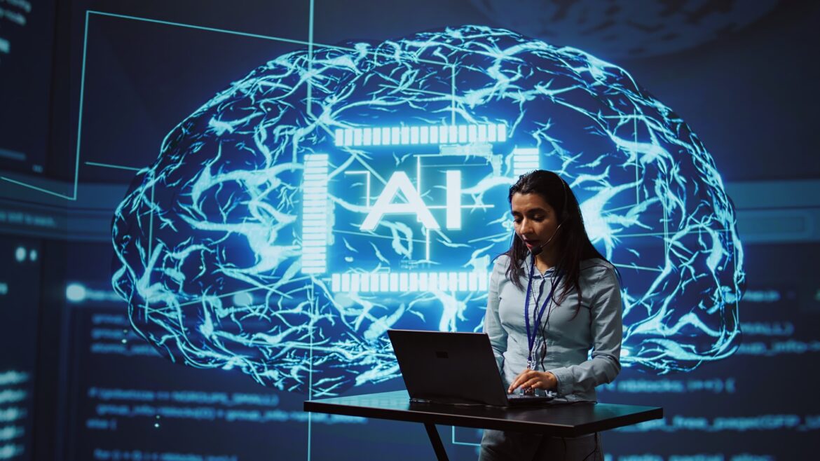 Technician in AI high tech workspace managing call center tasks Technician in AI high tech workspace managing call center tasks