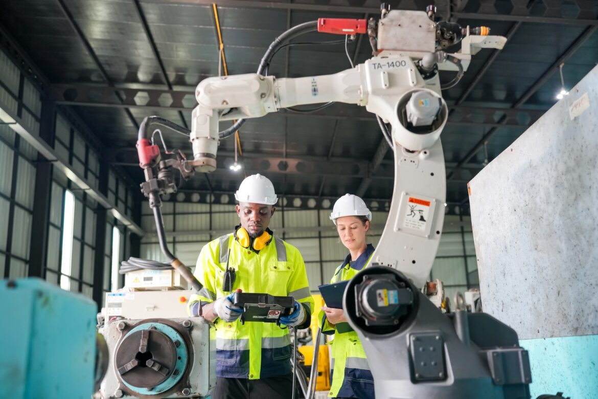 Robotic Arm modern industrial technology. Industrial robots production