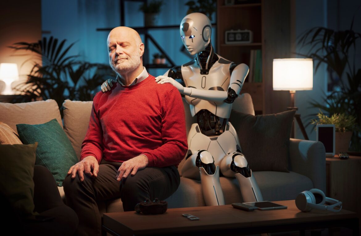 AI humanoid robot giving a massage AI humanoid robot giving a massage