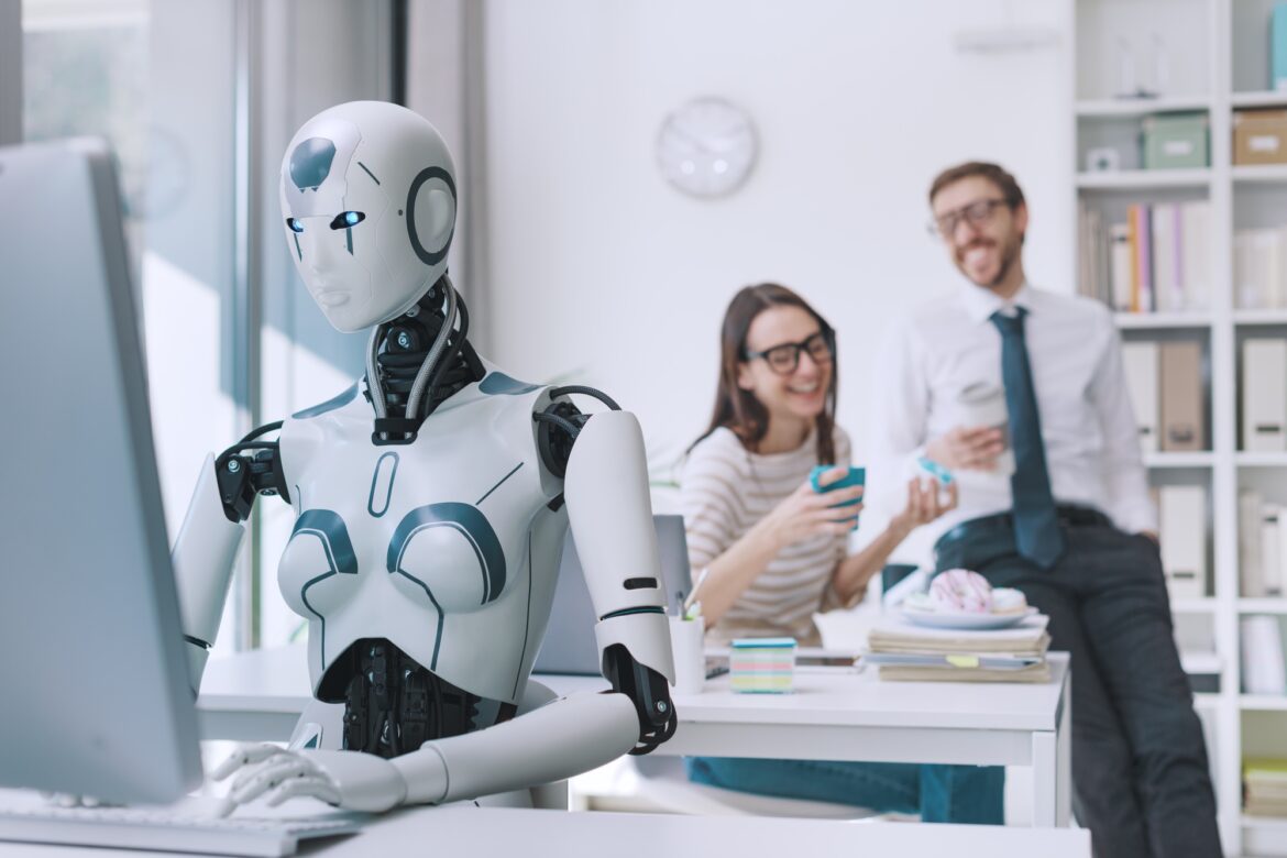 Efficient AI robot working and lazy employees Efficient AI robot working and lazy employees