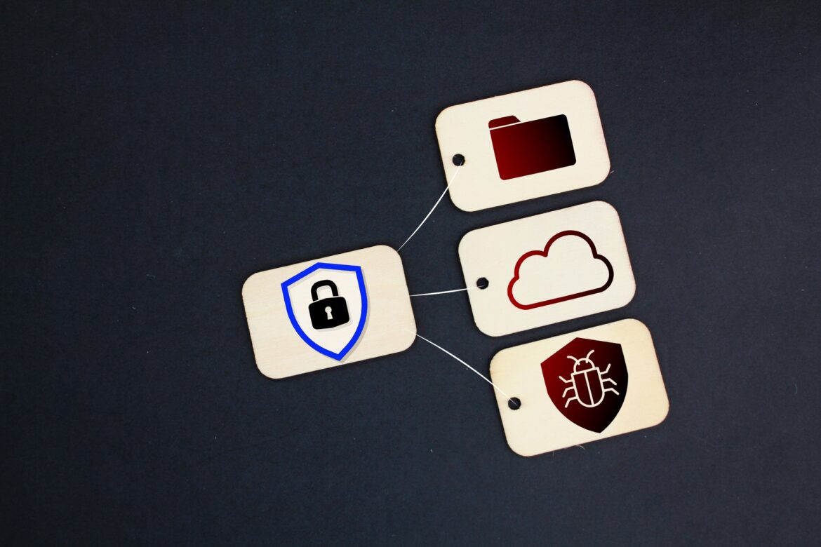 Tag wood with icons of security, antivirus, cloud and folder. Tag wood with icons of security, antivirus, cloud and folder.