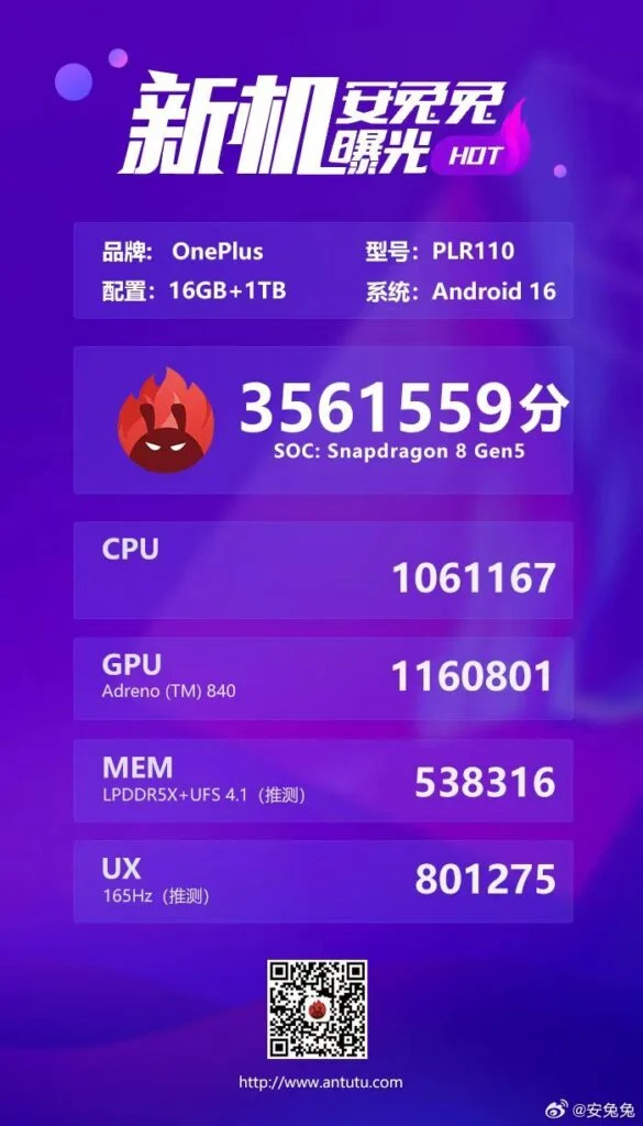 OnePlus Ace 6T AnTuTu listing