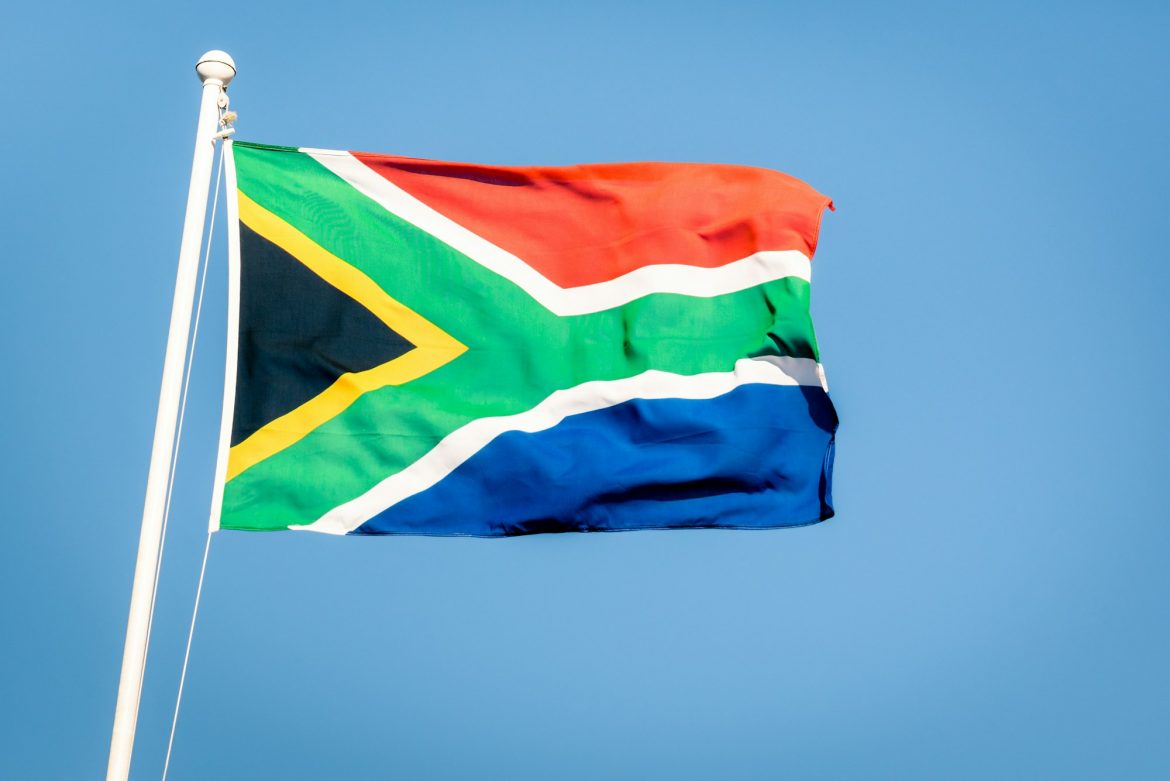 South african flag on a blue sky
