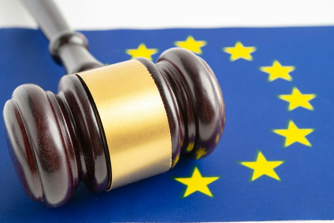 EU for judge lawyer and US dollar banknotes on USA America flag, finance concept.