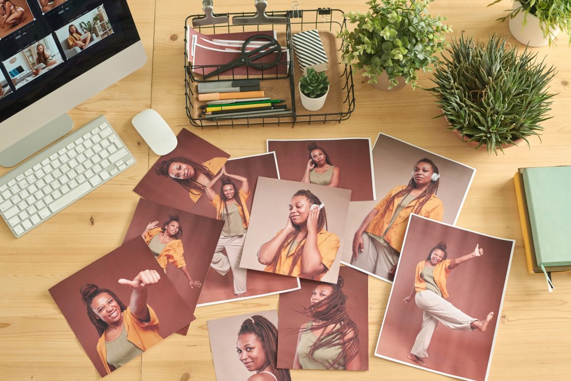 Retouched photos on editor workplace