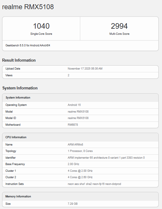 ريلمي RMX5108 على Geekbench