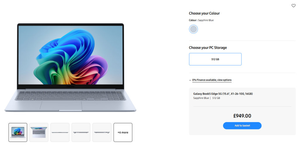 Samsung Galaxy Book 5 Edge 5G purchase page