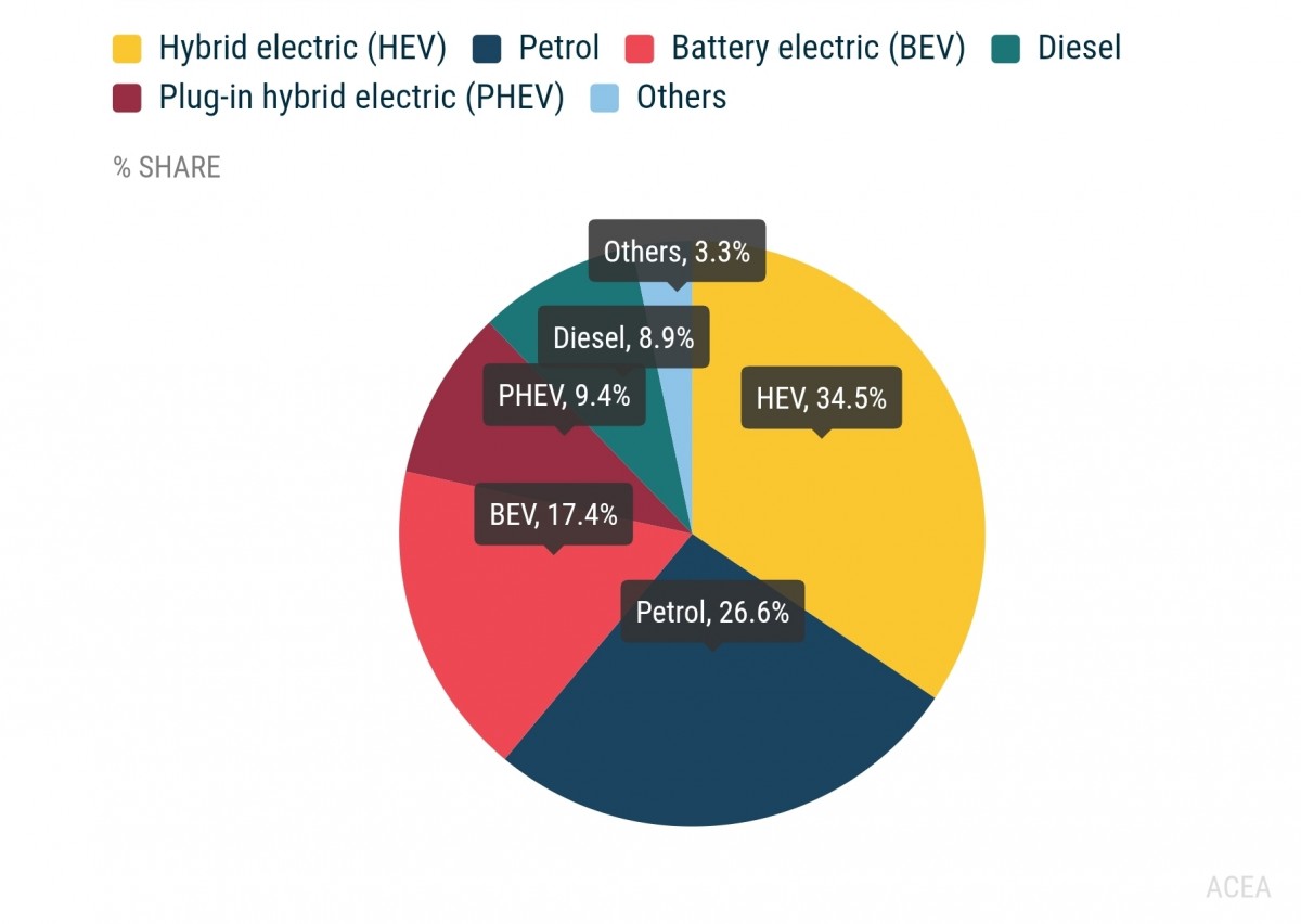 حصة سوق الدفع في الاتحاد الأوروبي لعام 2025 - المصدر: ACEA