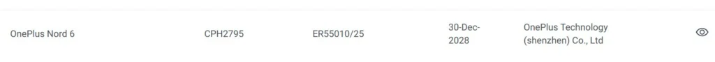OnePlus Nord 6 TDRA listing
