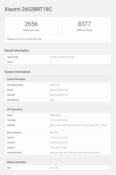 Redmi Turbo 5 Pro Max Geekbench