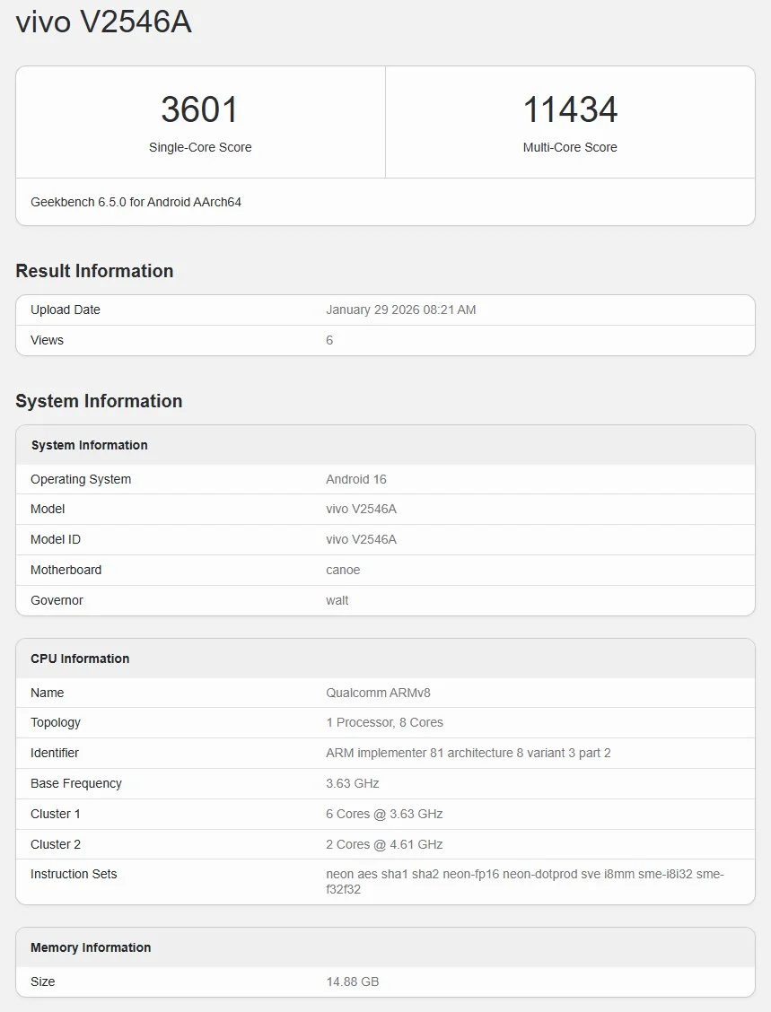 iQOO 15 Ultra Geekbench