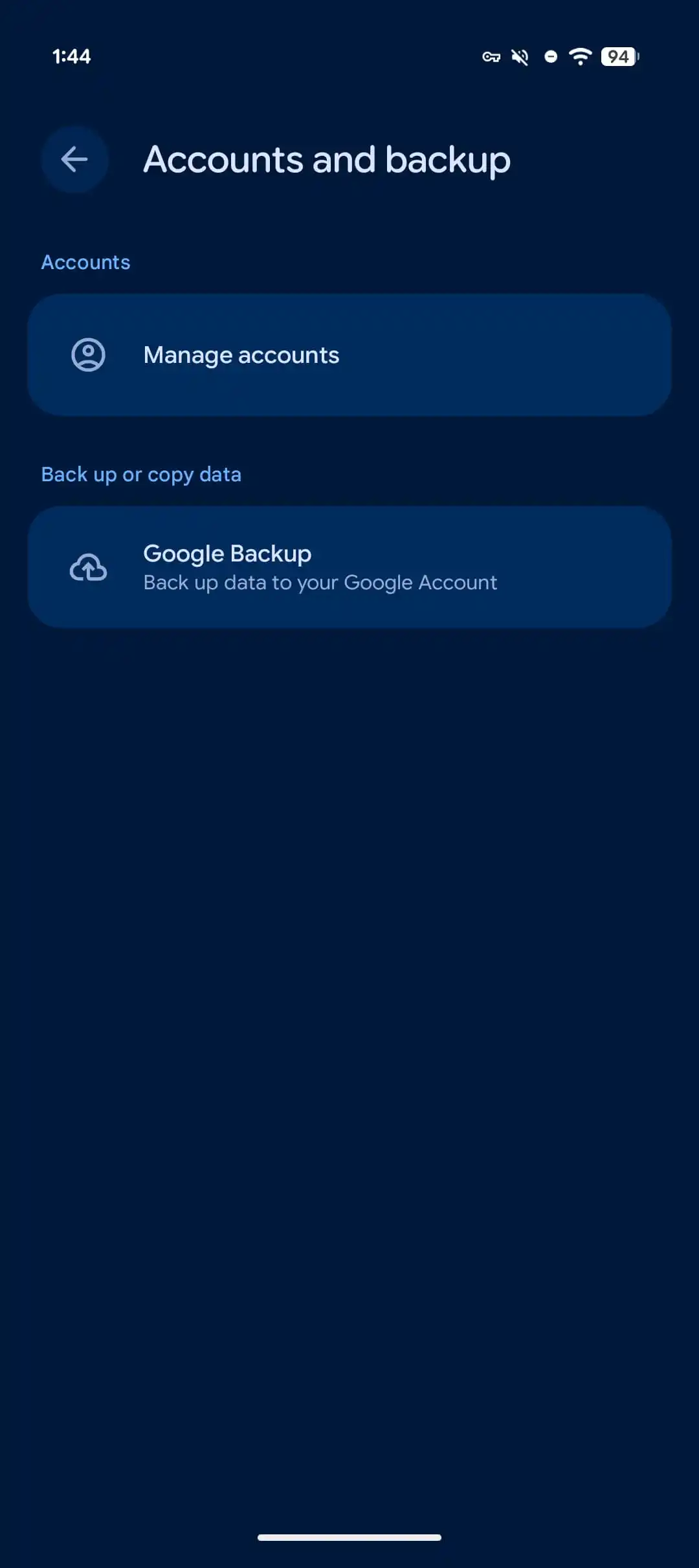Android 17 Beta 2 Accounts and Backup option