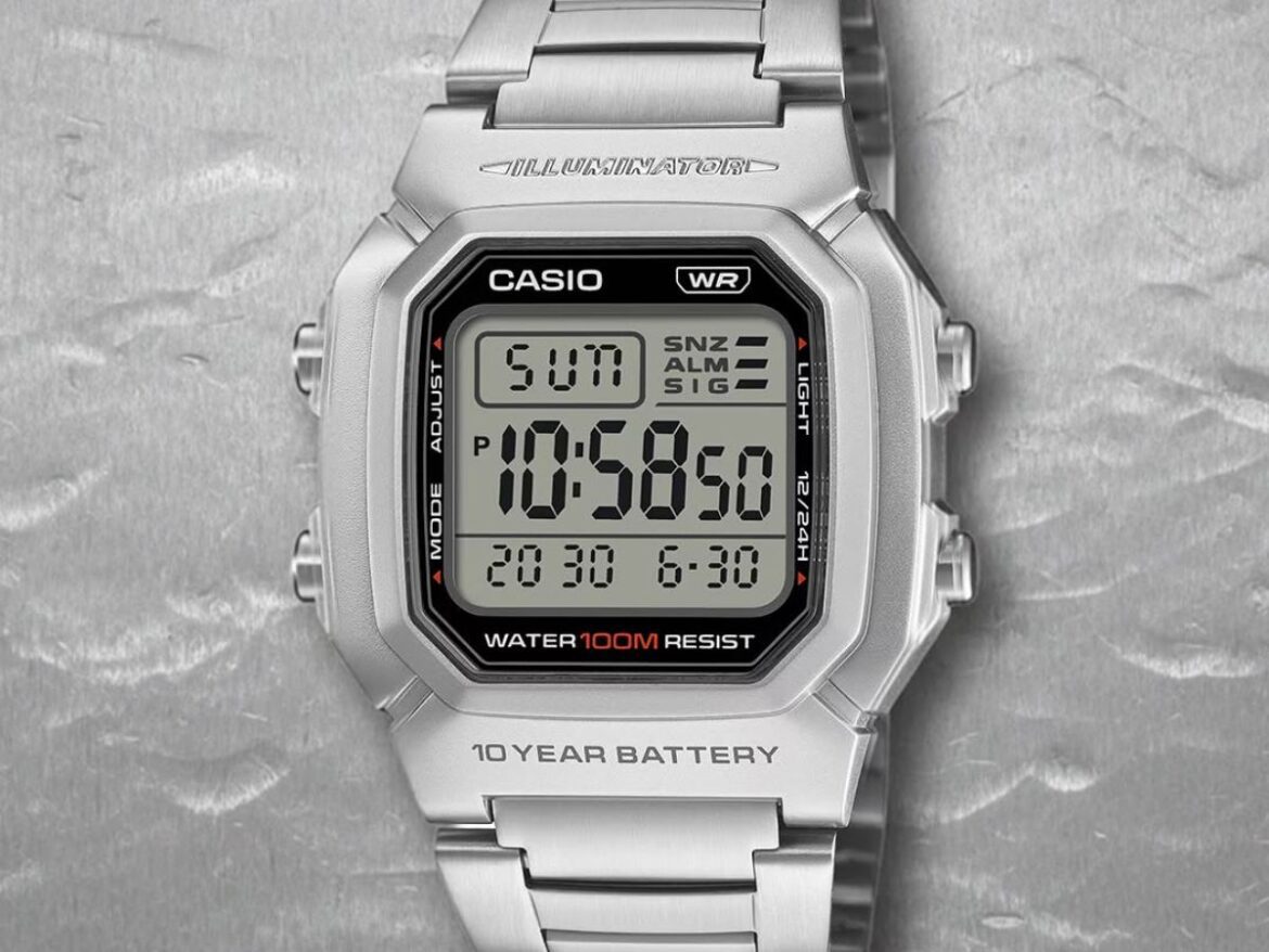 New Casio digital watch with square display and metal strap available in more countries