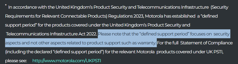 Screenshot of Moto G17