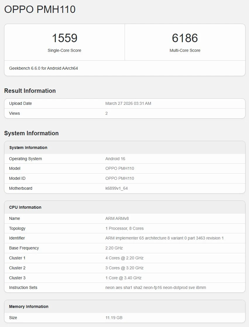 Oppo K15 Pro Geekbench
