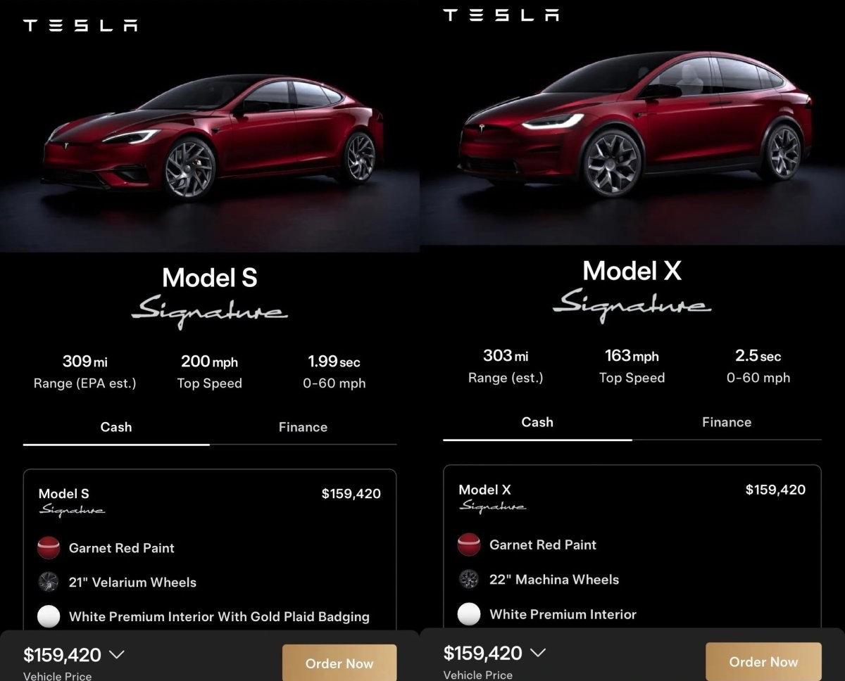 Prices of both the Model X and Model S Signature Edition