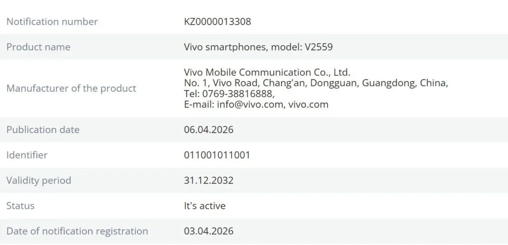 Vivo X Fold 6 EEC listing