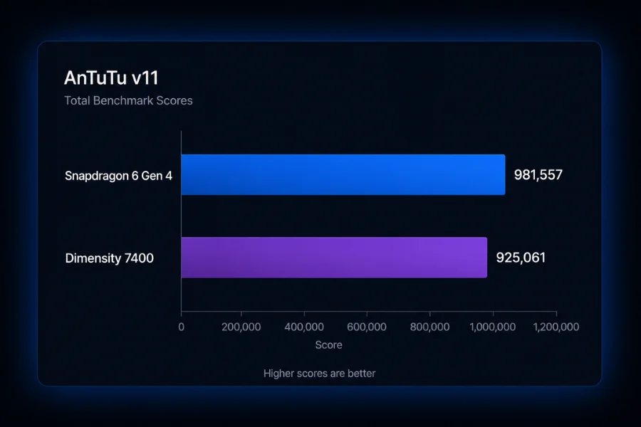 Snapdragon 6 Gen 4 vs Dimensity 7400 AnTuTu score