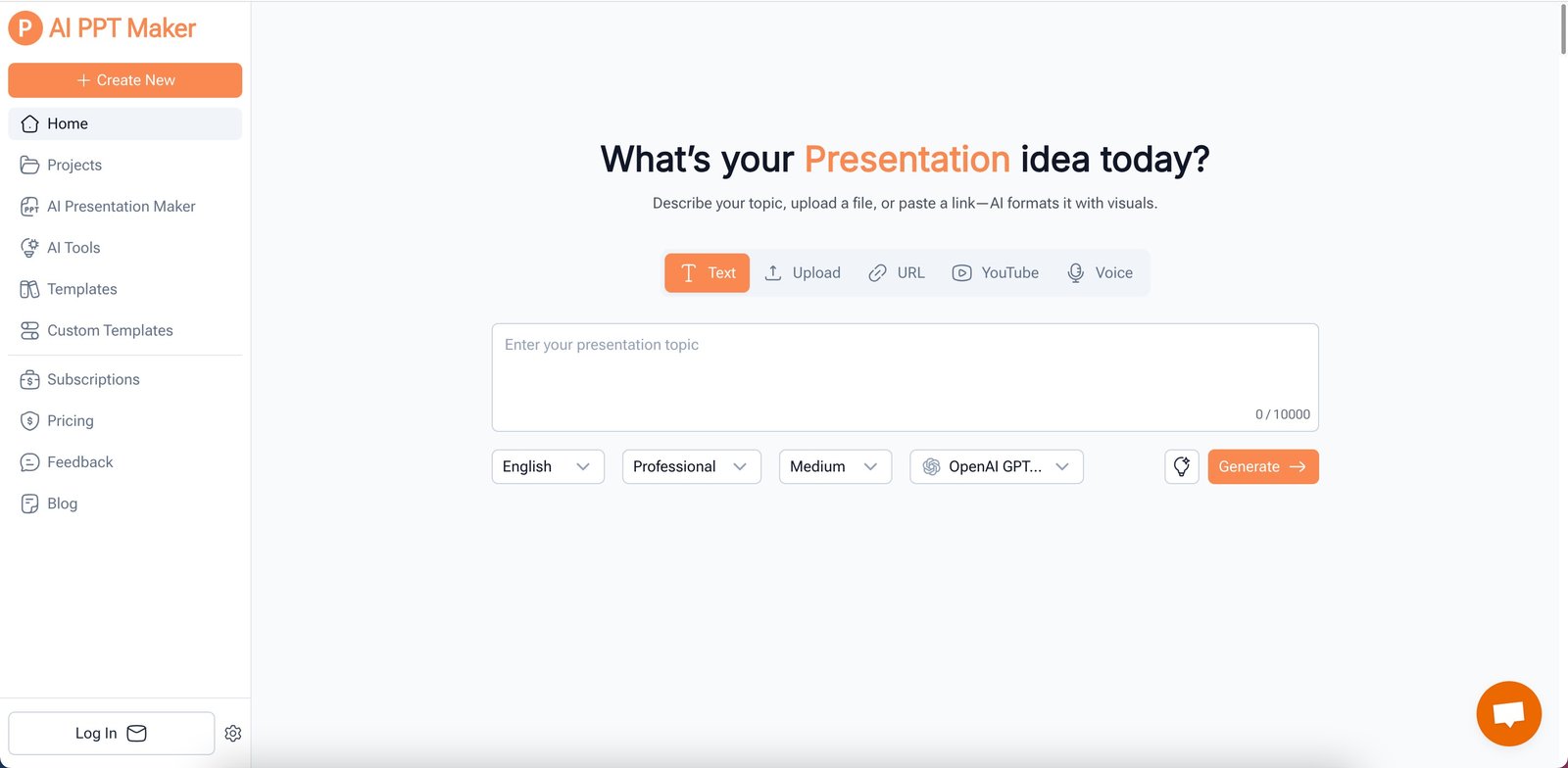 واجهة AI PPT Maker