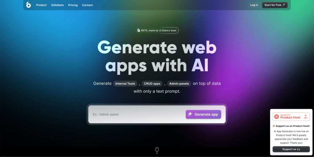 واجهة AI App Generator by UI Bakery