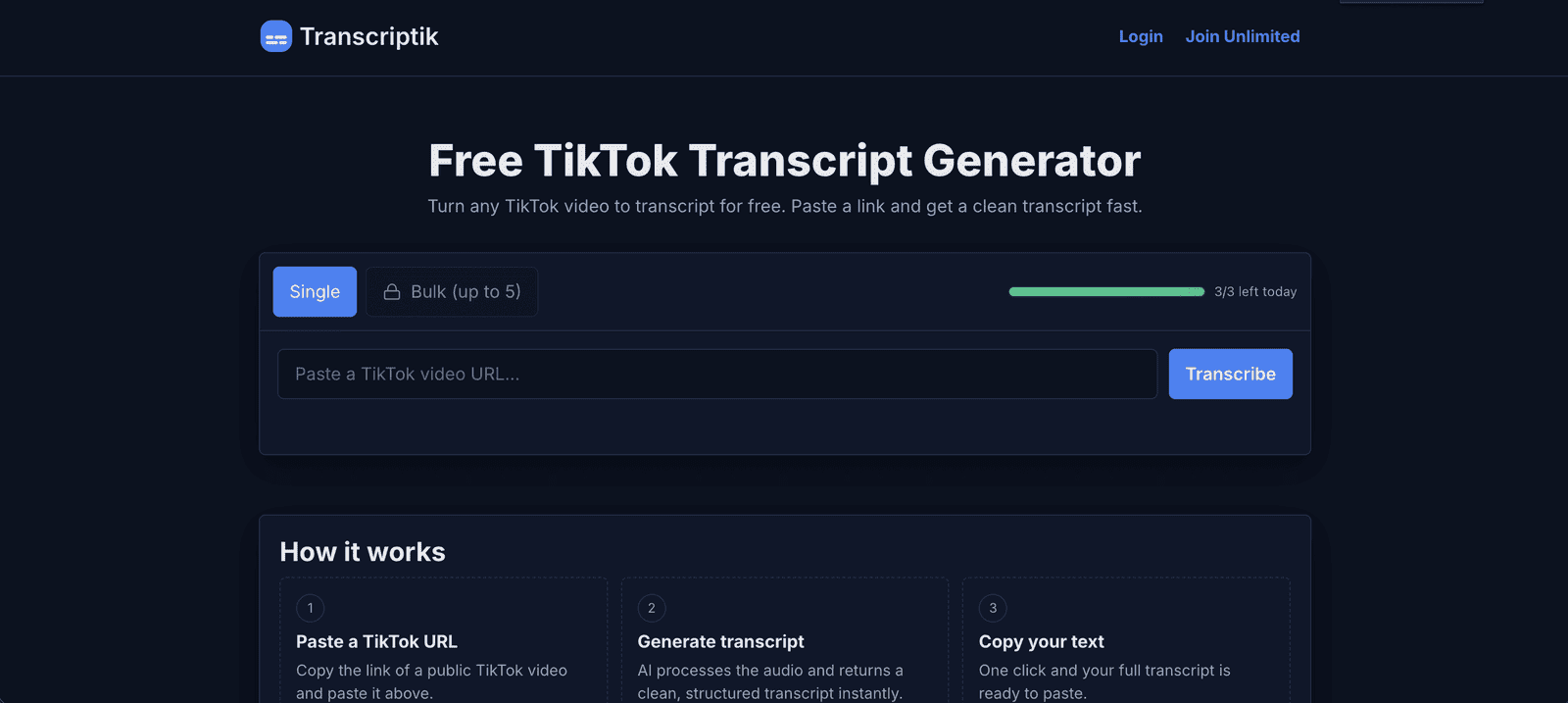 مولد النصوص الخاص بـ TikTok بواسطة Transcriptik AI