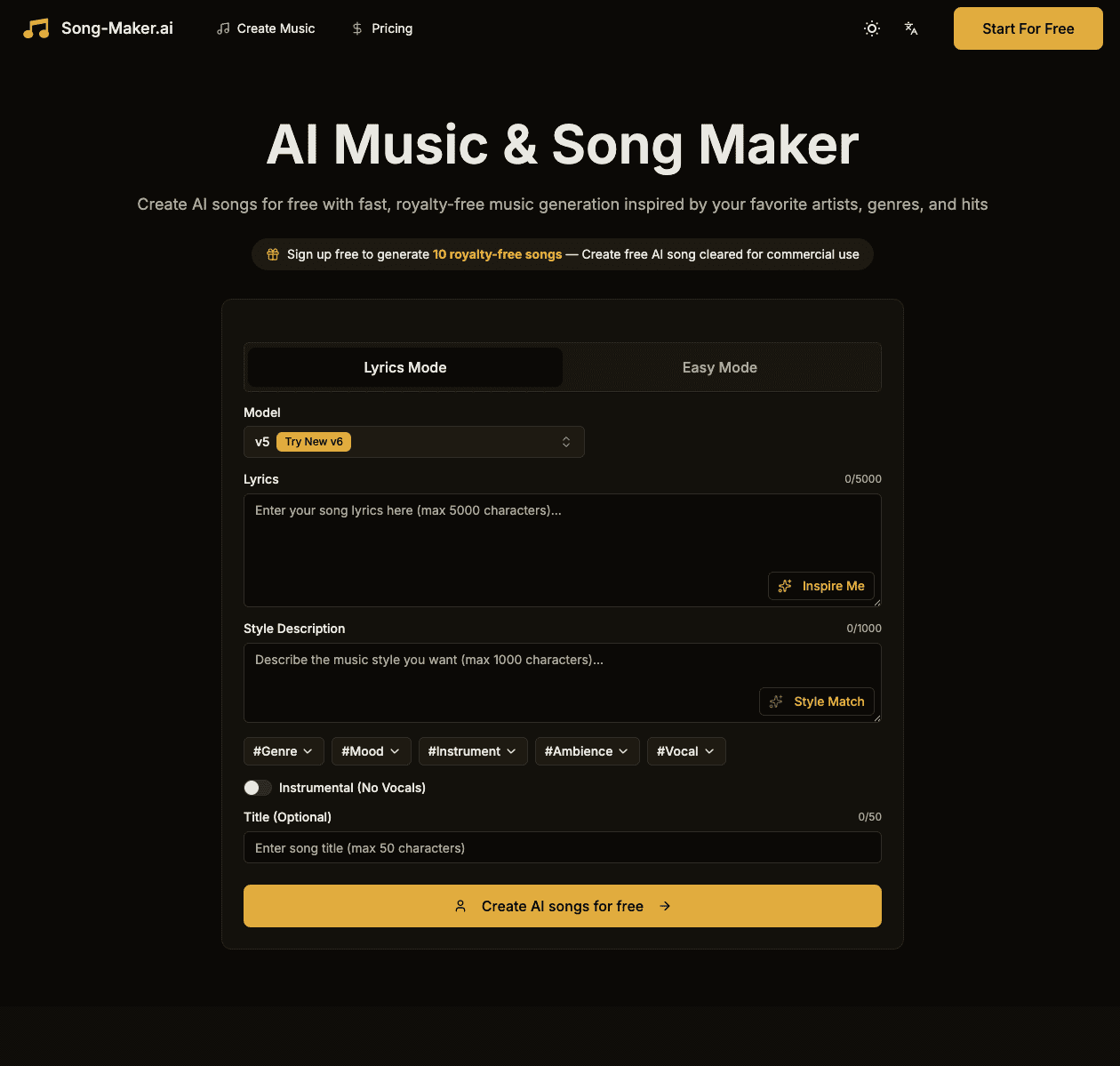 واجهة Song Maker AI