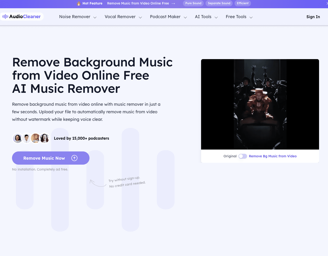AudioCleaner AI – إزالة الموسيقى الخلفية من الفيديو عبر الإنترنت مجانًا