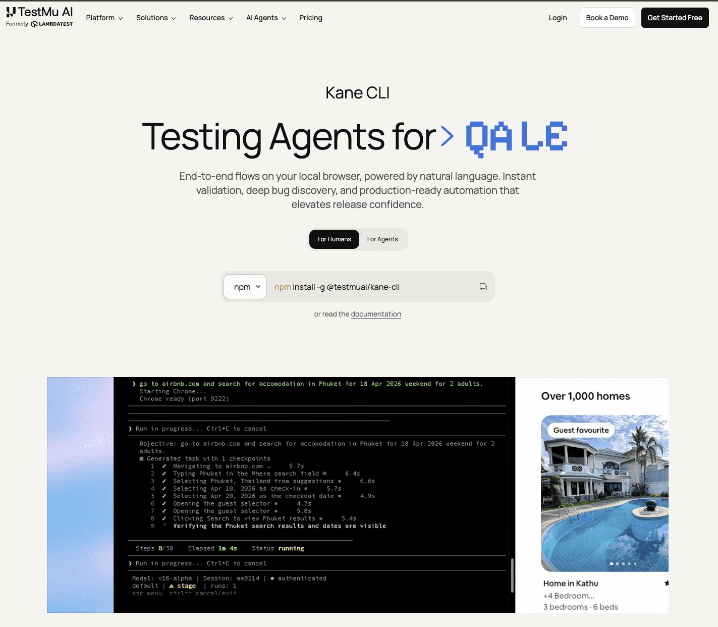 واجهة Kane CLI By TestMu AI