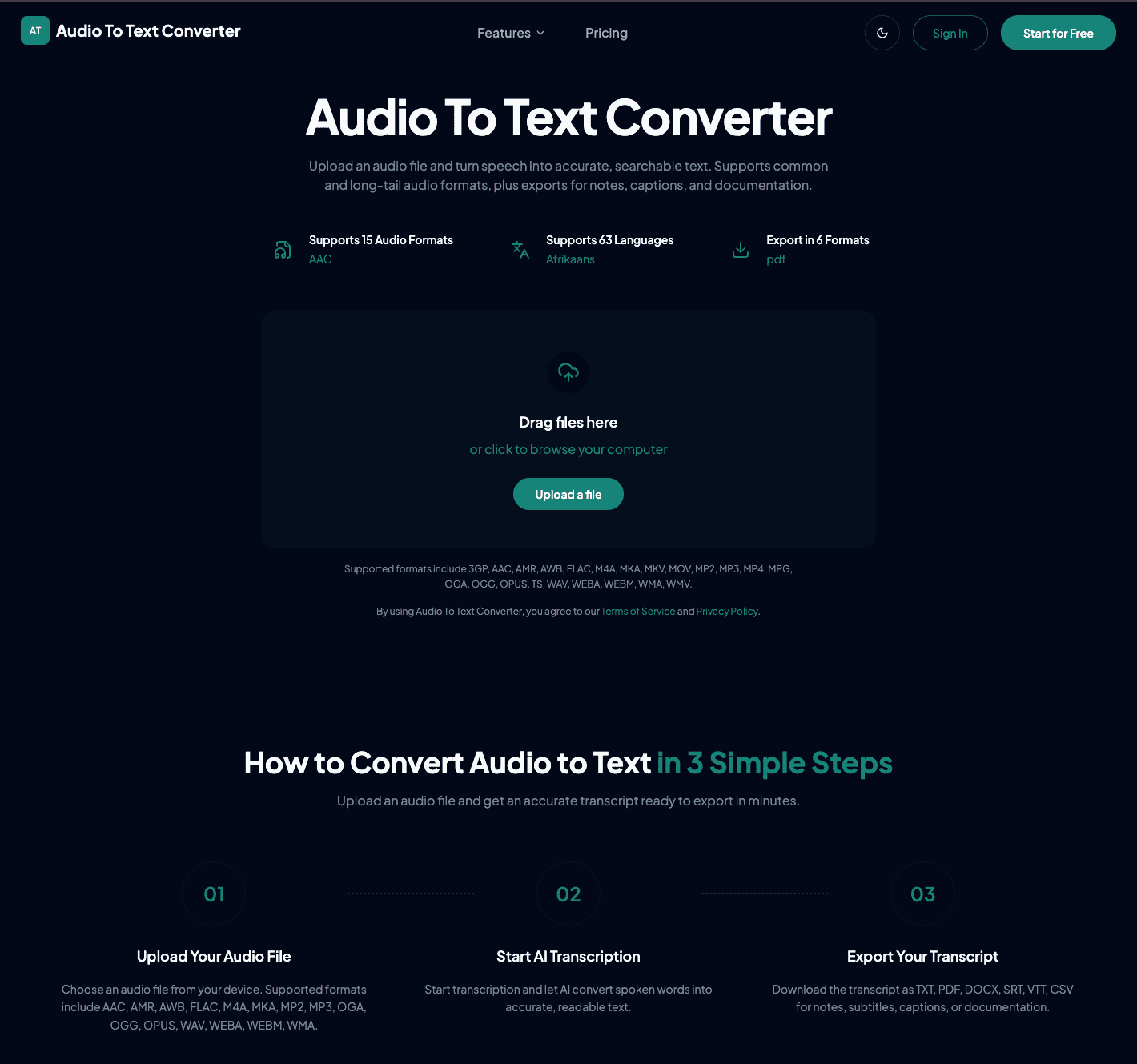 واجهة Audio To Text Converter