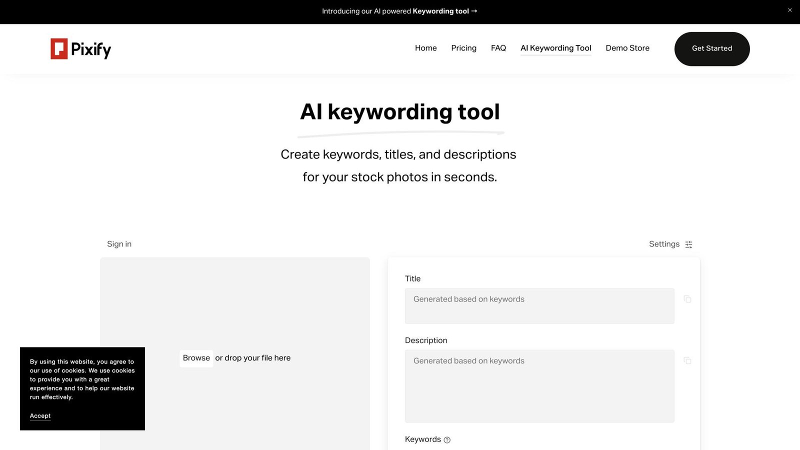 واجهة AI Keywording Tool