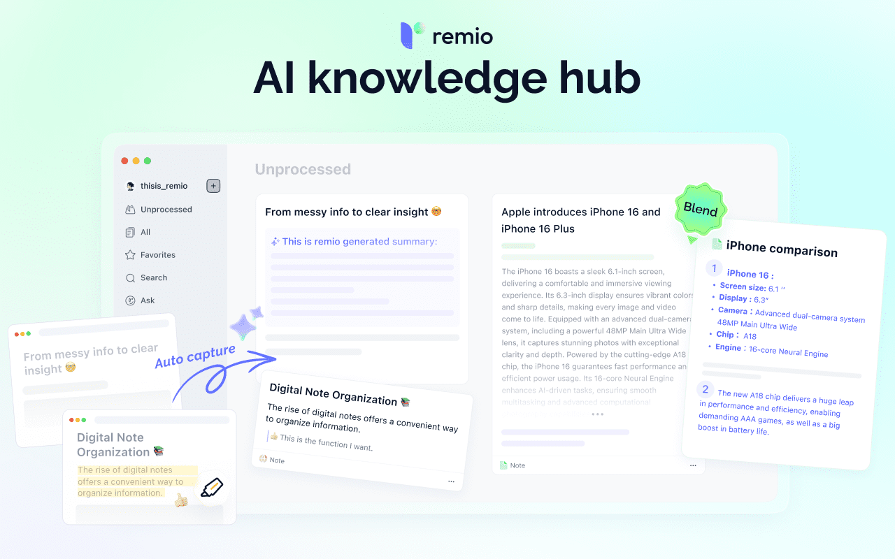 واجهة remio: AI Note Taker