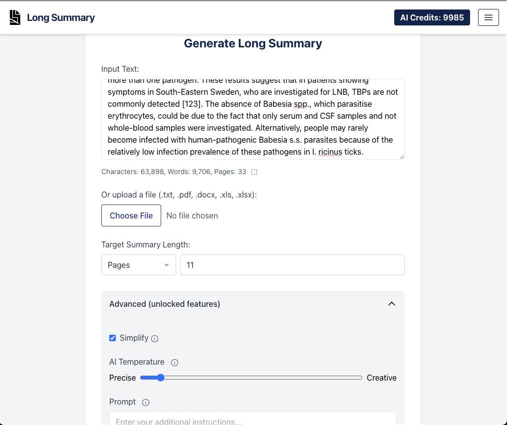 واجهة Long Summary